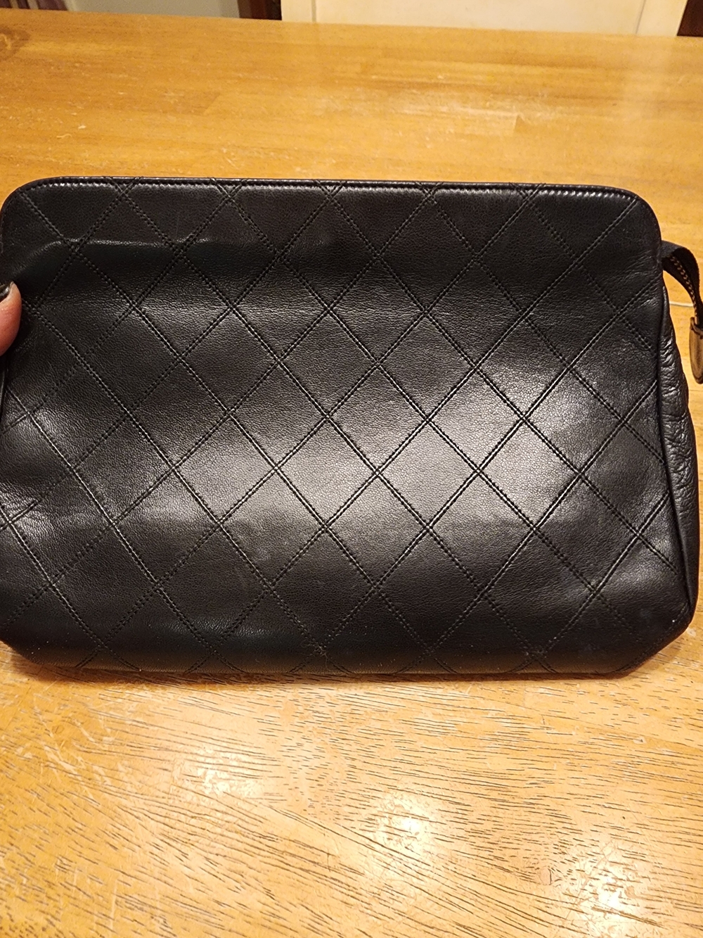 vintage black quilted leather Chanel cosmetic pouch or clutch bag